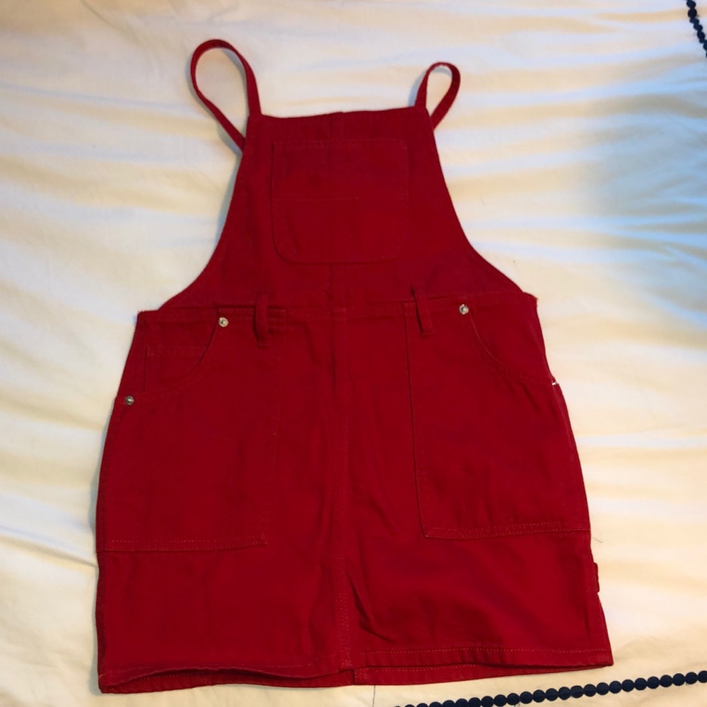 Red overall skirt